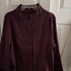 Dazzling Chico's Burgundy & Black Geometric Jacket w/3/4 Cuffed Sleeves Size 3